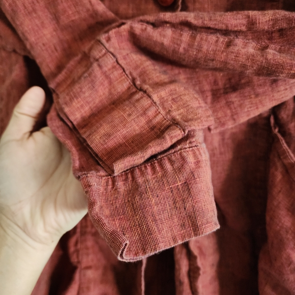 FLAX 100% Linen Button Up Jacket Blazer Brick Red Button Needs To Be Sewn On - Picture 6 of 7